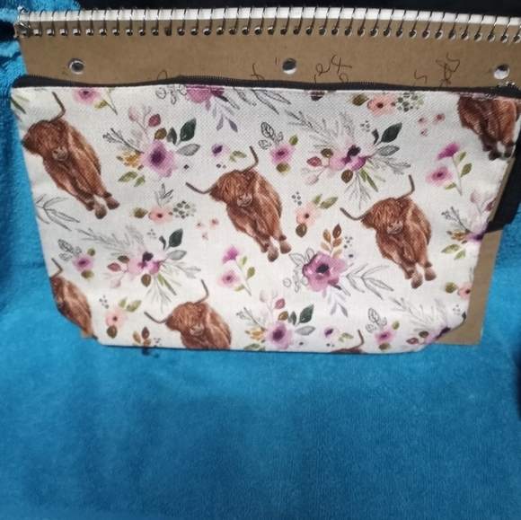 Floral Cow Print Makeup Pouch Cosmetic Bag - Picture 1 of 2